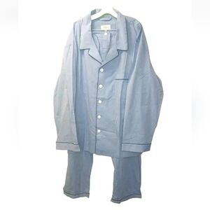 Vermont Oversized True Blue Cotton Pajamas 3X Hotel Travel Top Drawstring Pants